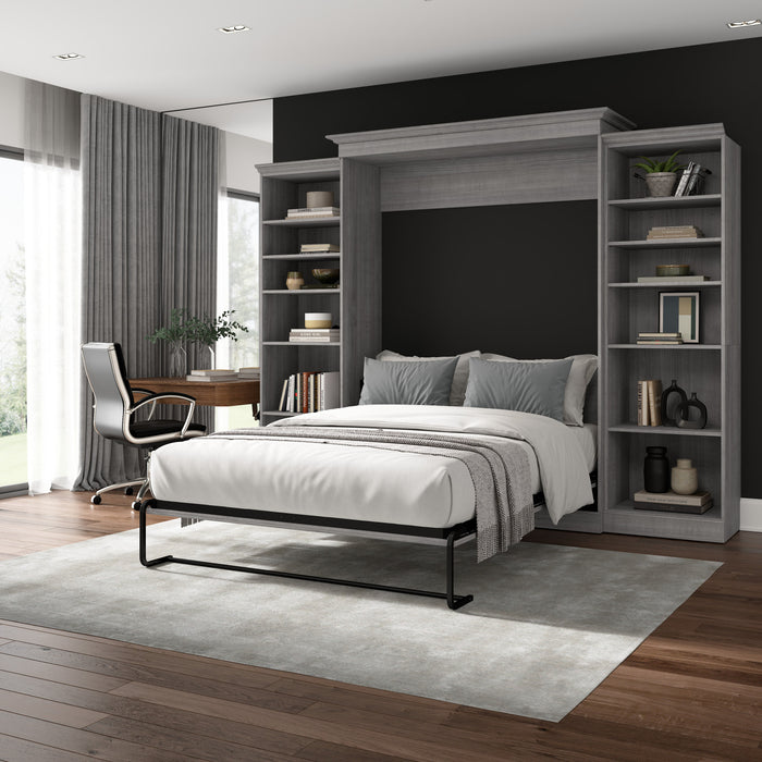 Bestar Versatile Queen Murphy Bed and Two Closet Organizers (115 W) - Platinum Grey