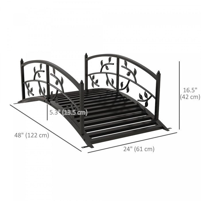 Outsunny 4' Metal Arch Garden Bridge With Siderails, Pond Bridge, Black
