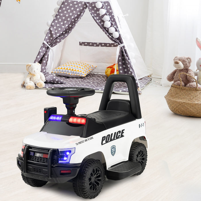 2-in-1 6v Kids Ride On Police Car Toddler Push Car W/ Megaphone & Siren White