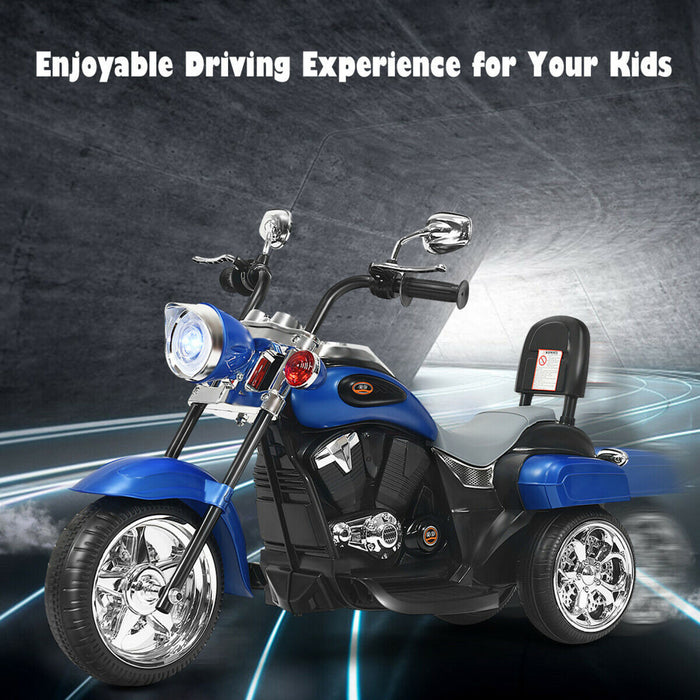 6v Kids Ride On Chopper Motorcycle 3 Wheel Trike With Headlight Blue
