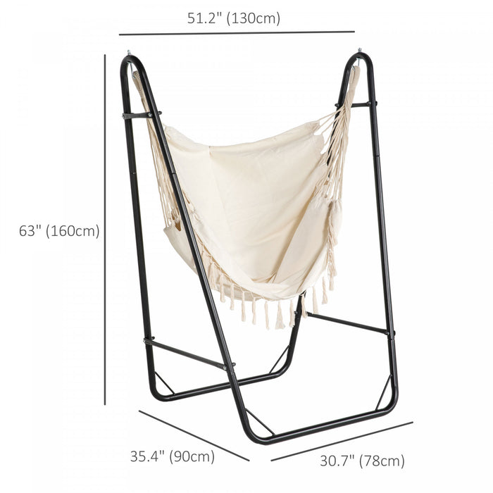 Outsunny Hammock Chair With Stand, Hammock Swing W/ Side Pocket, White