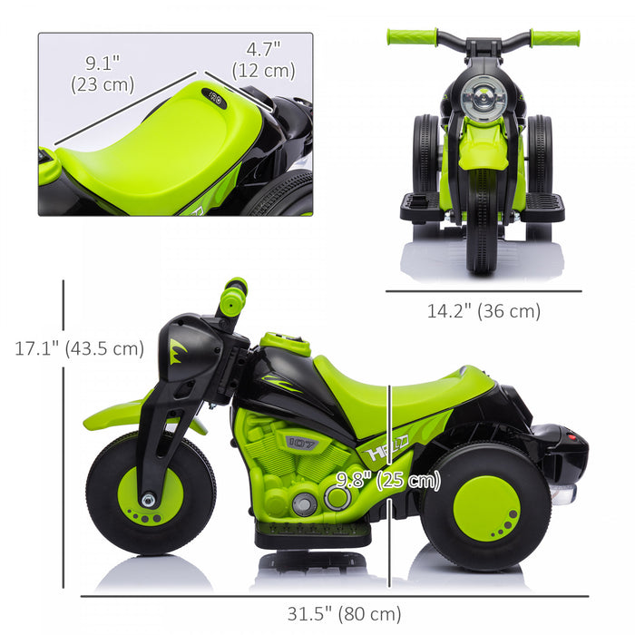 Qaba Electric Bike, Powered Ride-On Bubble Car, 3 Wheels 6v Battery Powered Electric Motorcycle For Kids With Led Headlight, Music, Pedal, For 2-5 Years, Green
