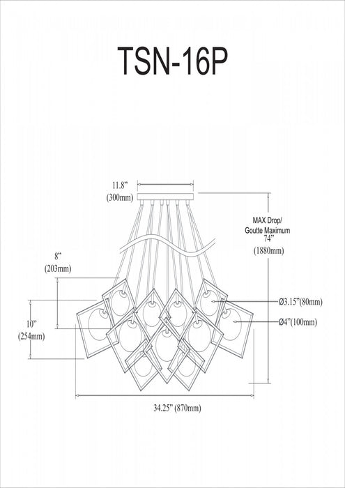 Dainolite Thomson 16 Light Chandelier Gold White Glass Lamp