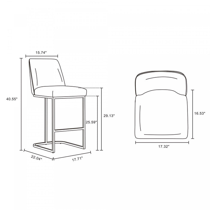 Serena Modern Metal Upholstered Barstool in White - Set of 2 Bar Stool