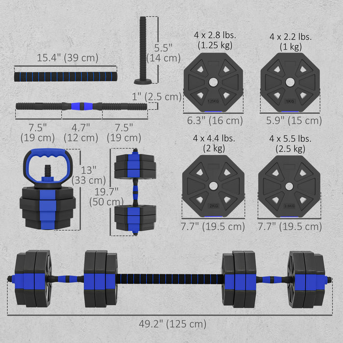Soozier 6-in-1 Adjustable Dumbbell Set, 66lbs Free Weights Set, Blue