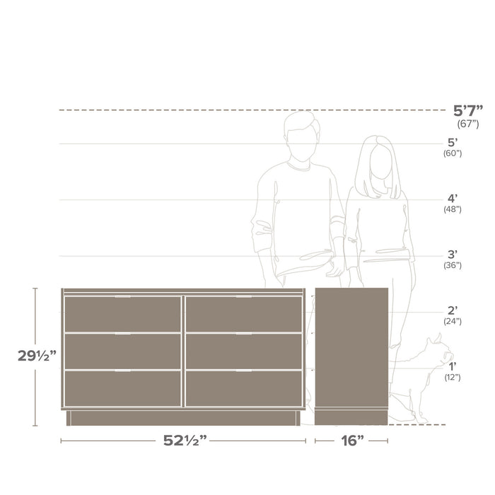 Prepac Simply Modern 52.5\" 6-Drawer Dresser - White