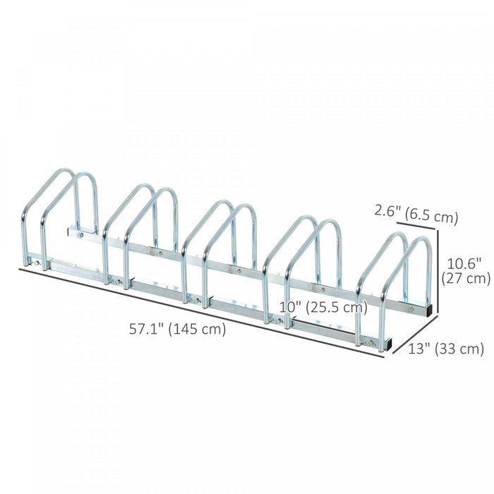 Soozier 5-bike Bicycle Floor Parking Rack Cycling Storage Stand Silver