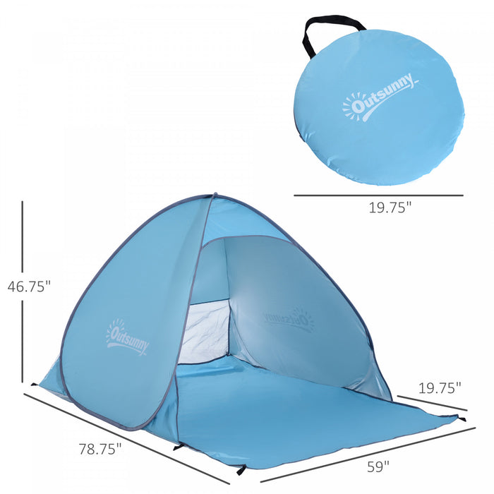 Outsunny Pop Up Beach Tent Portable Sun Shelter Uv Protection Outdoor Patio With Carry Case & Stakes Blue