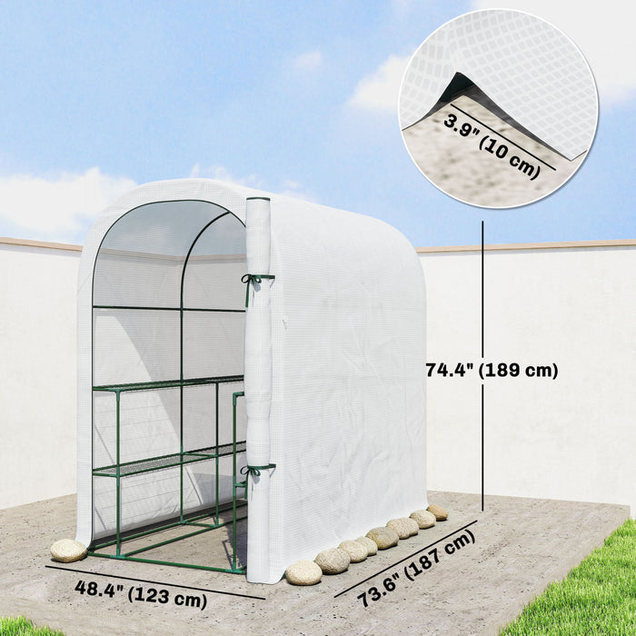 Outsunny Walk-in Mini Greenhouse Outdoor Greenhouse with Shelves, White