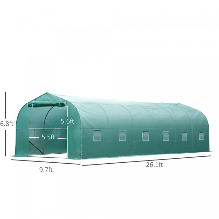 Outsunny 26'l X 10'w X 6.8' H Large Steeple Walk-in Greenhouse Outdoor Garden Plant Seed Tunnel Grow Tent Premium Steel Frame Green