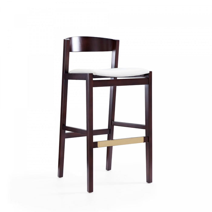 Klismos Mid-Century Modern Wood Upholstered Barstool in Ivory - Set of 2