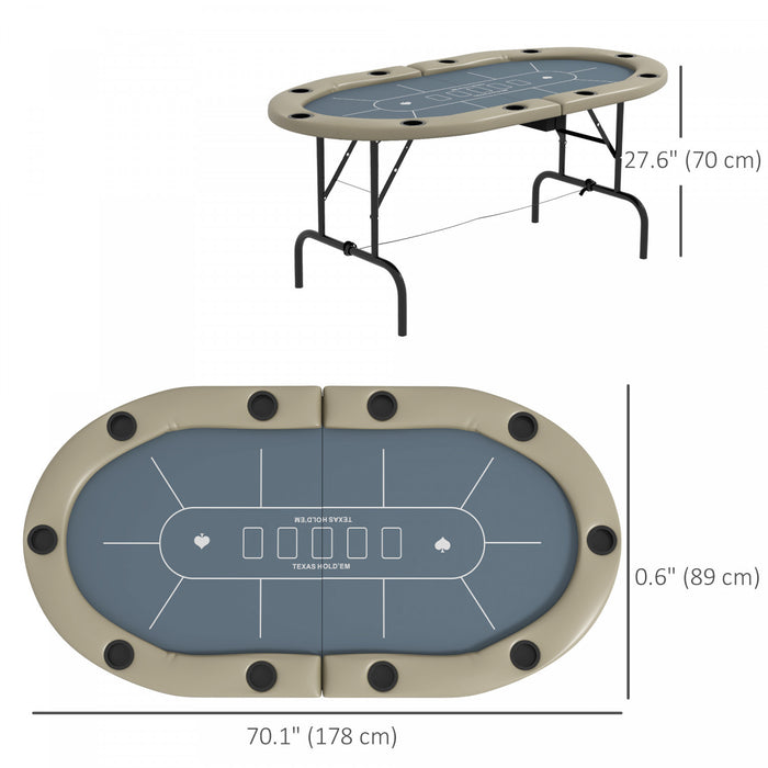 Soozier 70\" Foldable Poker Table, 8 Player Blackjack Game Table, Blue