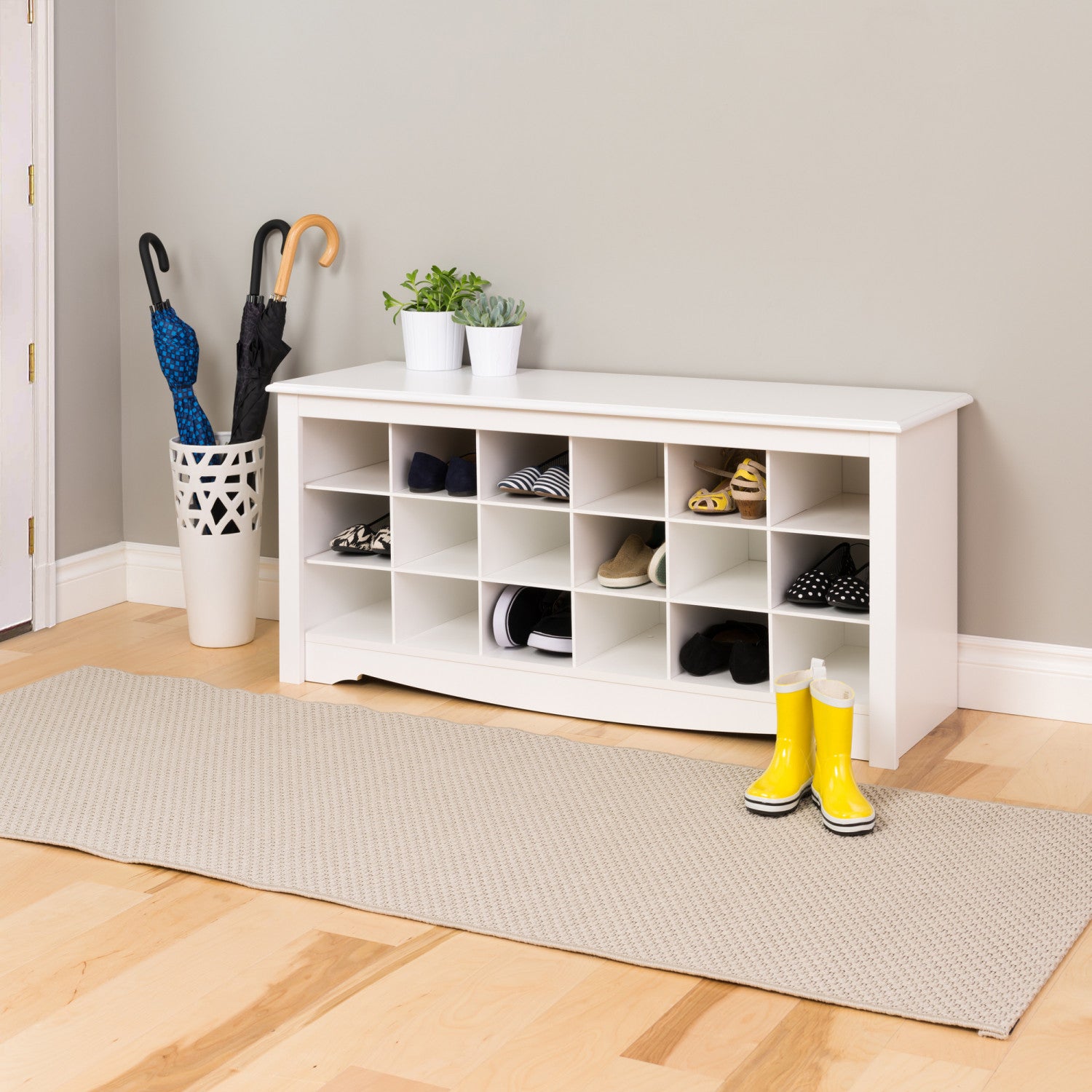 Eighteen Pair Shoe Storage Cubby Bench White The Brick