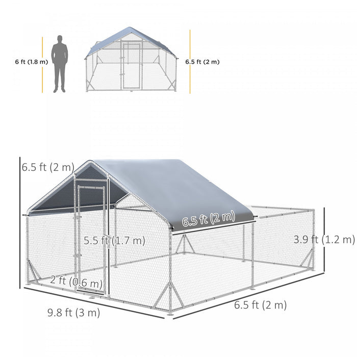 Pawhut Large Metal Chicken Coop, Hen Run House With Anti-ultraviolet Cover, Walk-in Poultry Cage For Ducks, Rabbits, Outdoor Backyard Farm, 13.1' X 9.8' X 6.4'