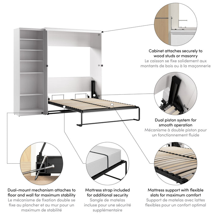 Bestar Key West Full Murphy Bed with Closet Organizer (88 W) - Pure White Oak