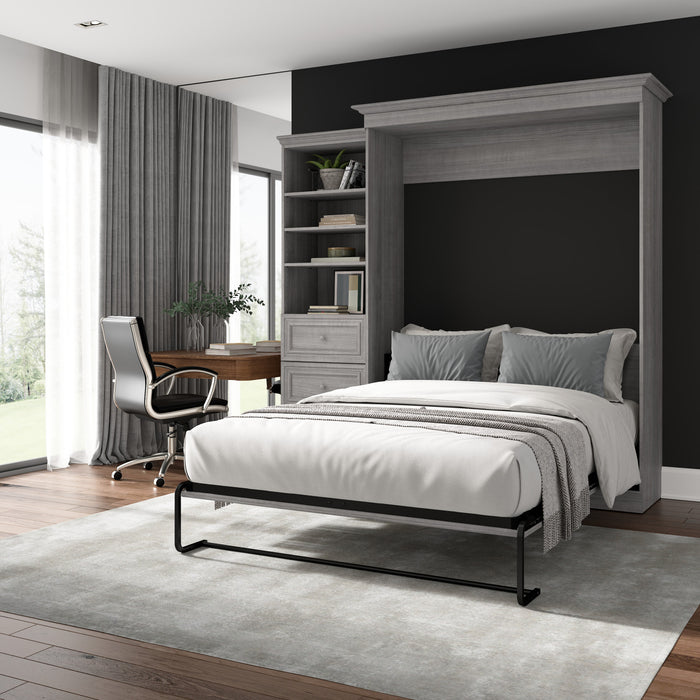 Bestar Versatile Queen Murphy Bed and Closet Organizer with Drawers (92 W) - Platinum Grey