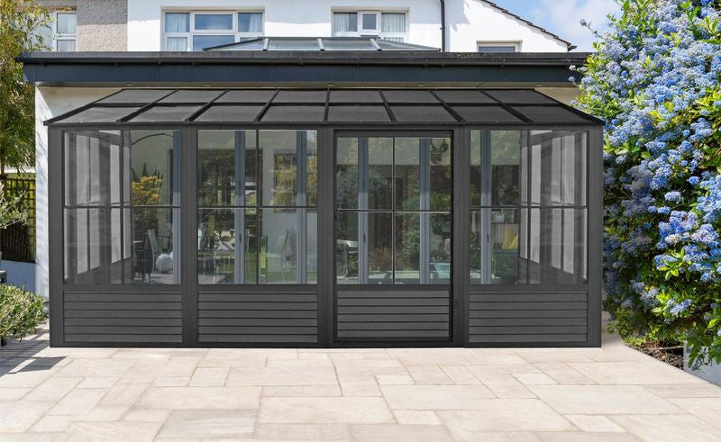 Florence - Wall Mounted Solarium 10x16 Polycarbonate Roof In Black