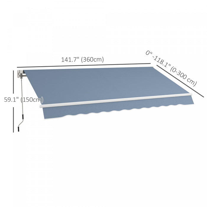 Outsunny 12' X 10' Retractable Awning Patio Sun Shade Shelter With Manual Crank Handle, Uv & Water-resistant Fabric And Aluminum Frame For Deck, Balcony, Yard, Light Grey