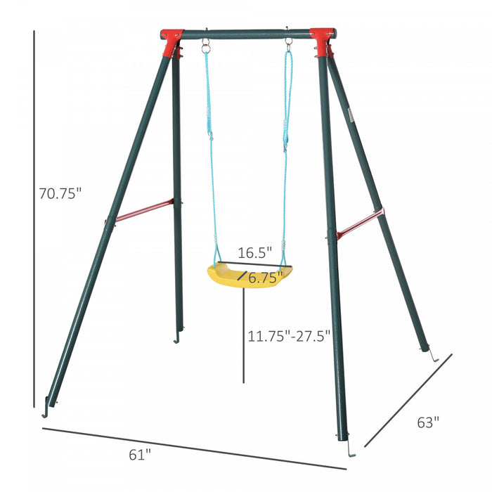 Outsunny Swing Set For Kids Outdoor Backyard, Baby Swing W/adjustable Rope Heavy Duty A-frame Stand For 3-8 Years Old Boys And Girls