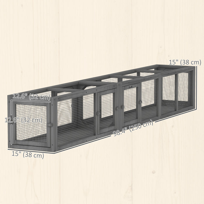PawHut Cat Tunnel, Outdoor Cat Enclosure with Combinable Design, 8 Doors, 98\" Kitty Toys for Puppy, Pet, House, Window, Cage, Dark Grey