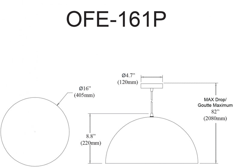 Dainolite Ofelia 1 Light Pendant Small Matte Black/White Lamp