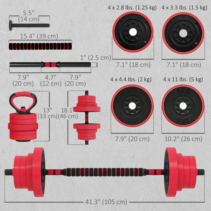 Soozier 88lbs 4-in-1 Weight Dumbbell Set, Barbell Kettlebell Push Up Stand