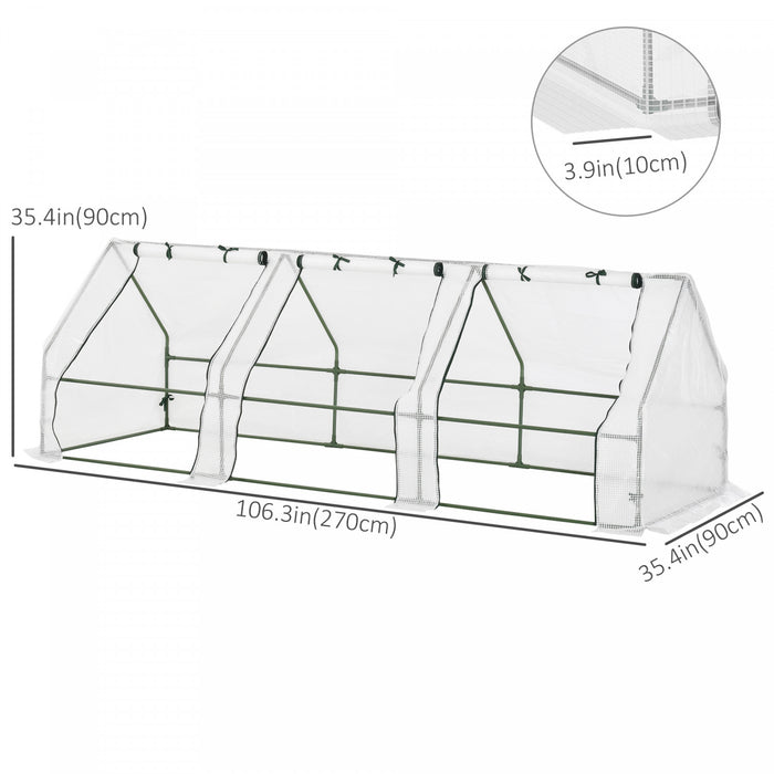 Outsunny 9' X 3' X 3' Portable Tunnel Greenhouse Outdoor Garden Mini With Large Zipper Doors & Water/uv Pe Cover White