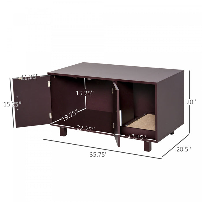 Pawhut Wooden Cat Washroom Pet Litter Box Enclosure Kitten House Nightstand End Table With Scratcher Magnetic Doors Brown