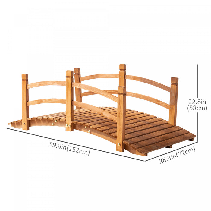 Outsunny 5ft Wooden Garden Bridge Classic Arc Footbridge With Guardrails For Stream Pond Walkway, Orange