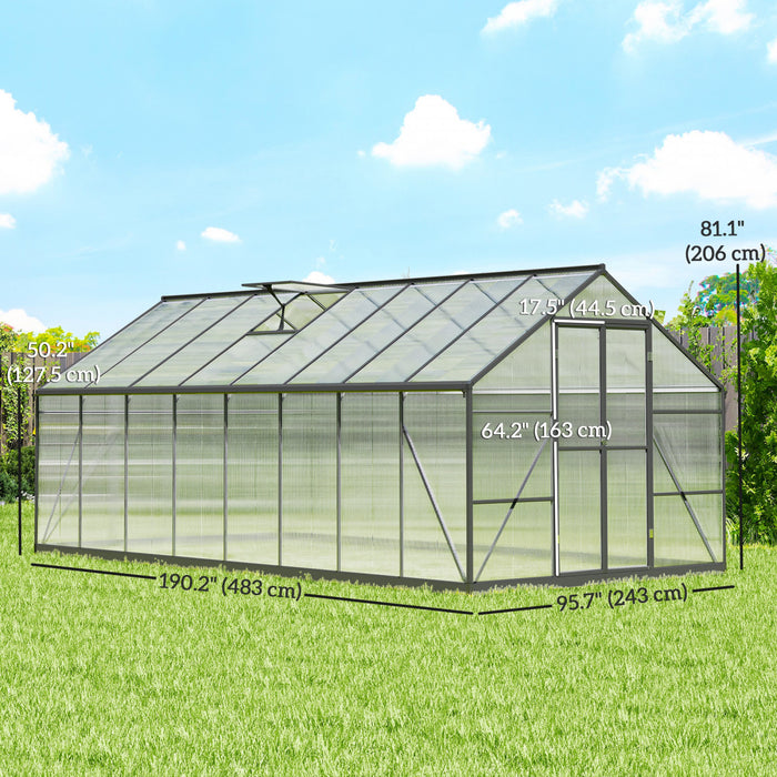 Outsunny Polycarbonate Greenhouse, Aluminum Walk-in Green House, Dark Grey