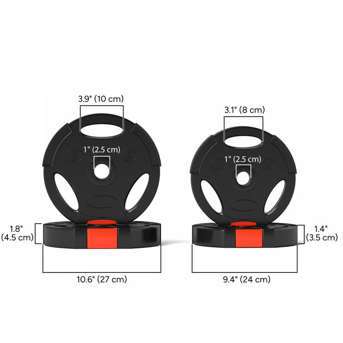 Soozier Set Of 4 1-inch Weight Plates With 3 Grips, 2 X 11lbs + 2 X 5.5lbs
