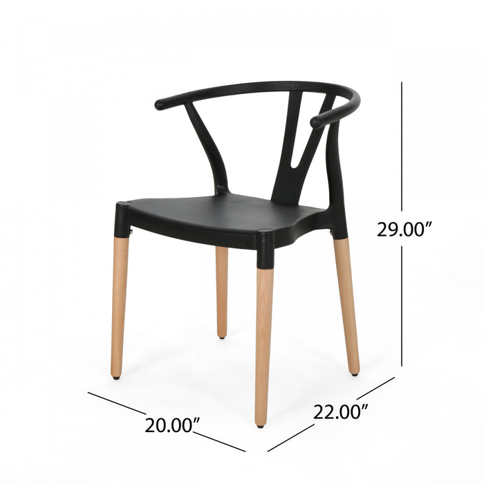 Chasel Dining Chair Set Of 2 With Polypropylene Seats And Soild Wood Legs - Black