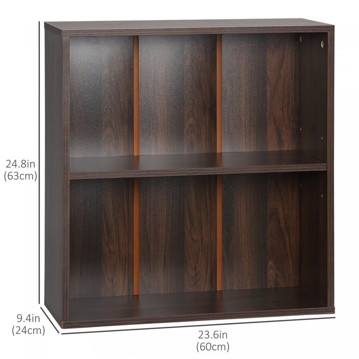 HOMCOM 2 Tier Wood Bookcase Small Storage Bookshelf Home Office Furniture Walnut