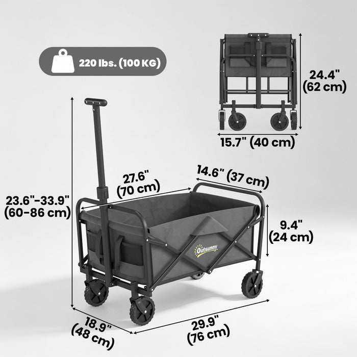 Outsunny Collapsible Folding Wagon Cart, Heavy Duty Outdoor Utility Garden Cart with Universal Wheels and Adjustable Handle for Sports, Camping, Shopping, Grey