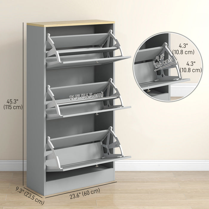 HOMCOM Modern Shoe Cabinet with 3 Flip Drawers for 12-18 Pairs of Shoes