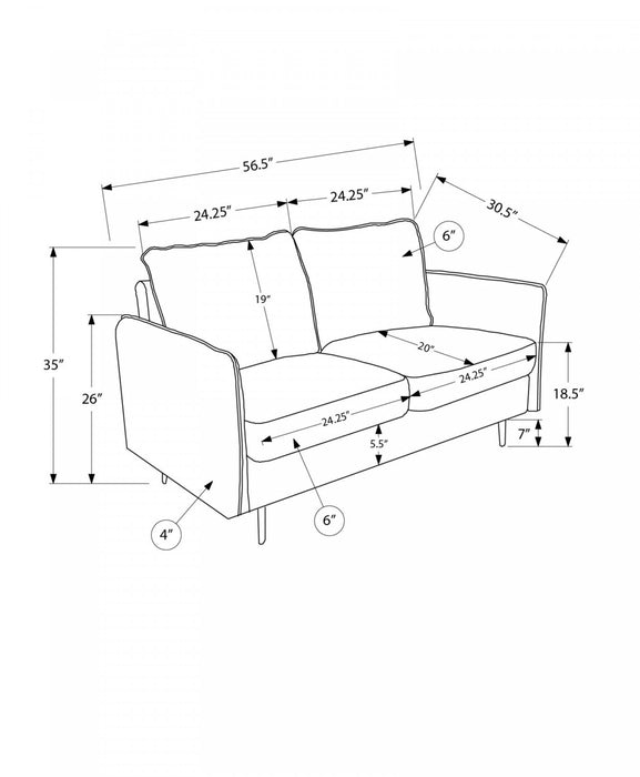 Upholstered Love Seat, 58\" L, Beige Fabric, Black Metal Legs Loveseat