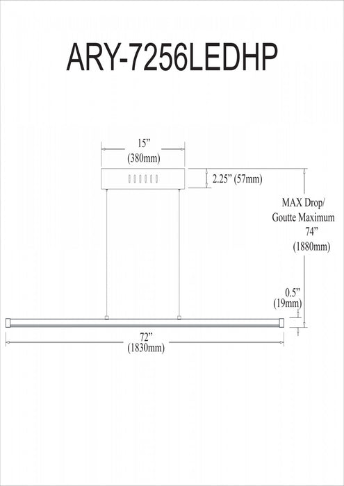 Dainolite Array LED Horizontal Pendant 56w 72\" Matte White Finish White Acrylic Diffuser Lamp