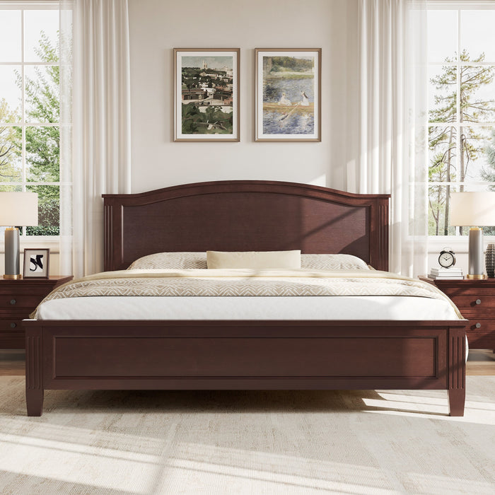 Benson Queen Size Solid Wood Platform Bed with Stylish Headboard, Brown