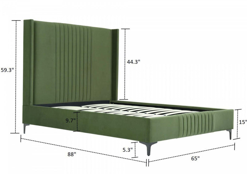 Promenade Mid-Century Modern Upholstered Velvet Queen Bed in Moss Green