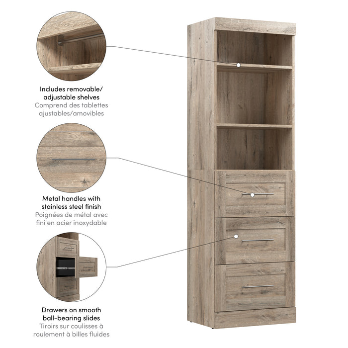 Bestar Pur 25 W Closet Organizer with Drawers - Rustic Brown