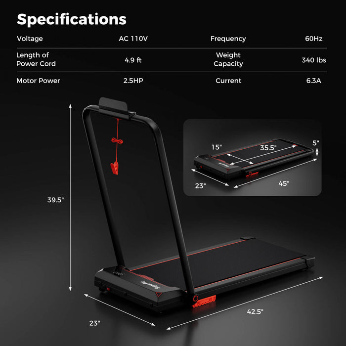 Costway 3 In 1 Folding Treadmill With Remote Control Led Display And App For Home Red