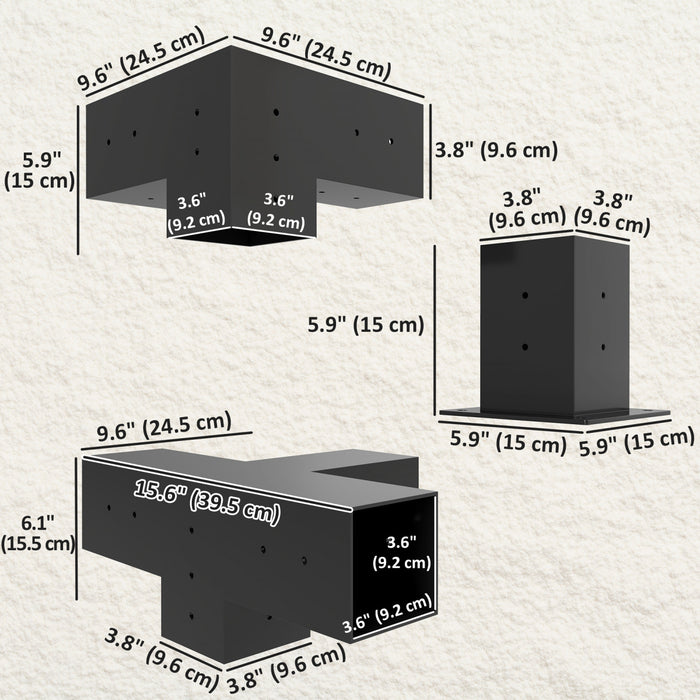 Outsunny 12PCS Pergola Brackets Kit for 4x4 (Actual 3.6x3.6 inch) Lumber