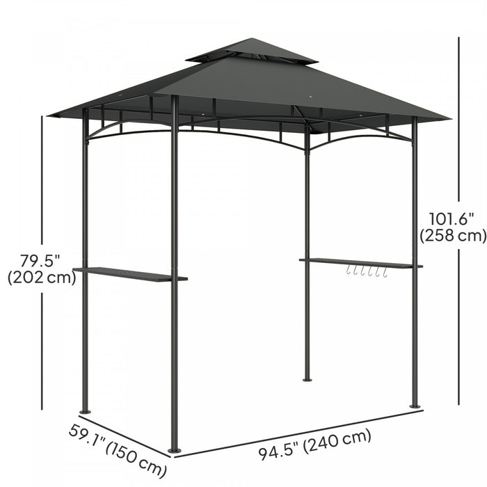 Outsunny 8' X 5' Grill Gazebo, Double Tiered Barbecue Gazebo, Dark Grey