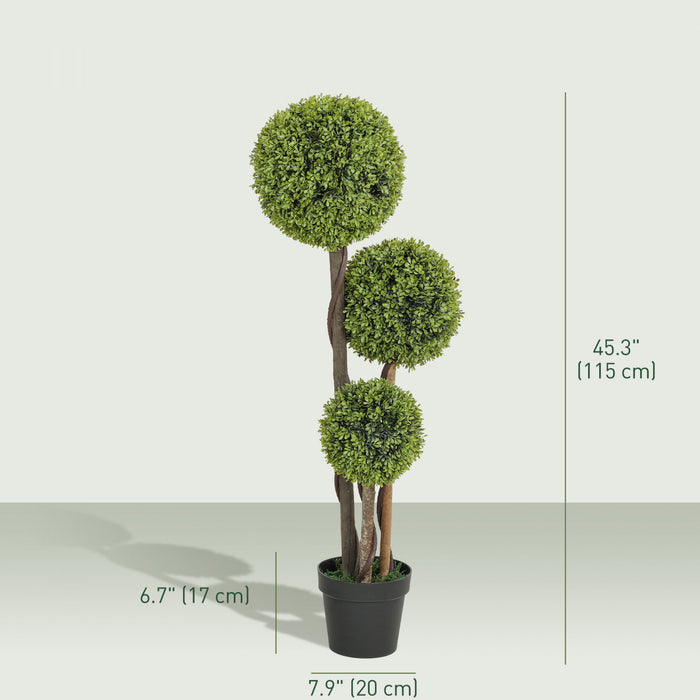 HOMCOM 45 Inch Artificial Boxwood Triple Ball Topiary Tree Set of 2, Green