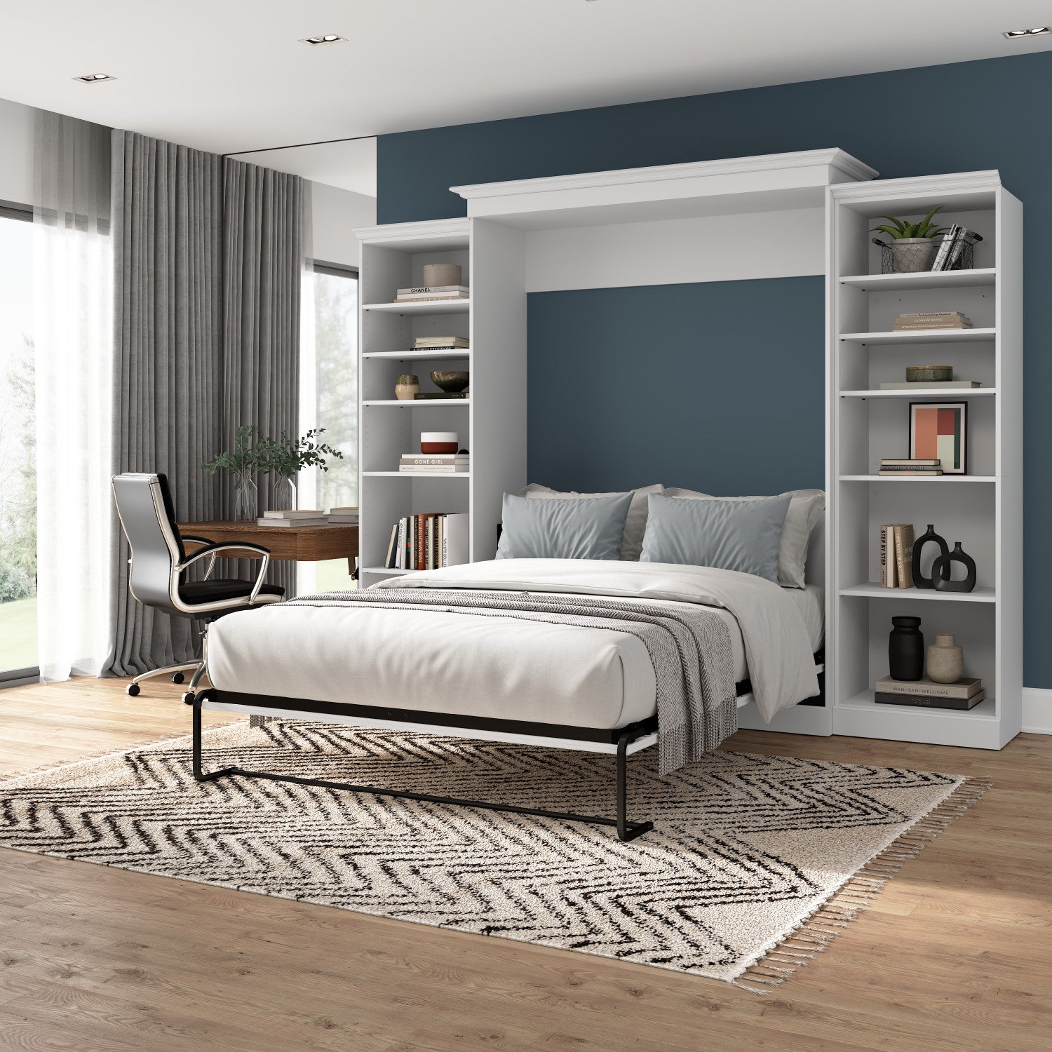 Bestar Versatile Queen Murphy Bed and Two Closet Organizers (115 W