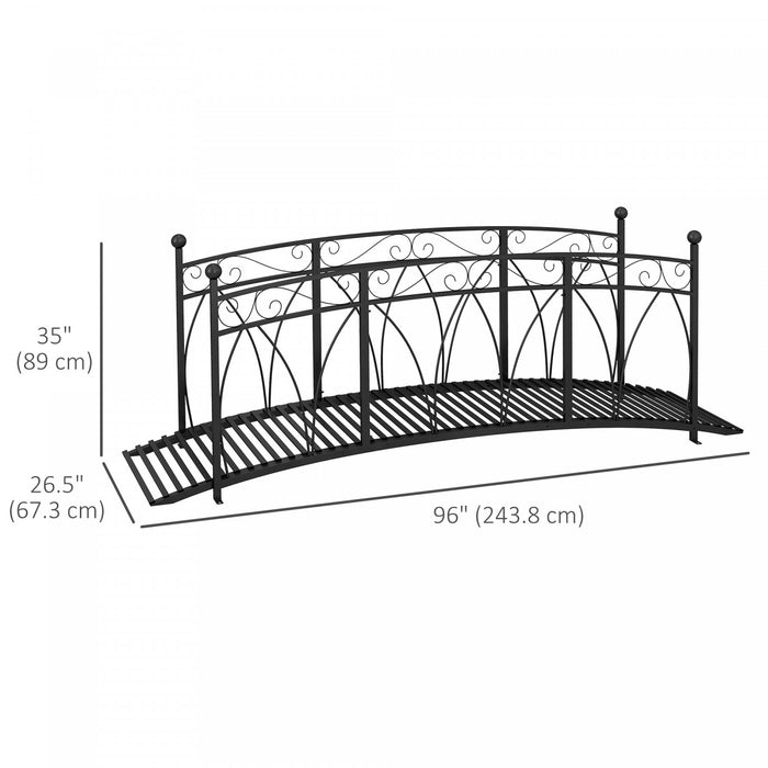 Outsunny 8' Metal Arch Garden Bridge With Siderails, Pond Bridge, Black