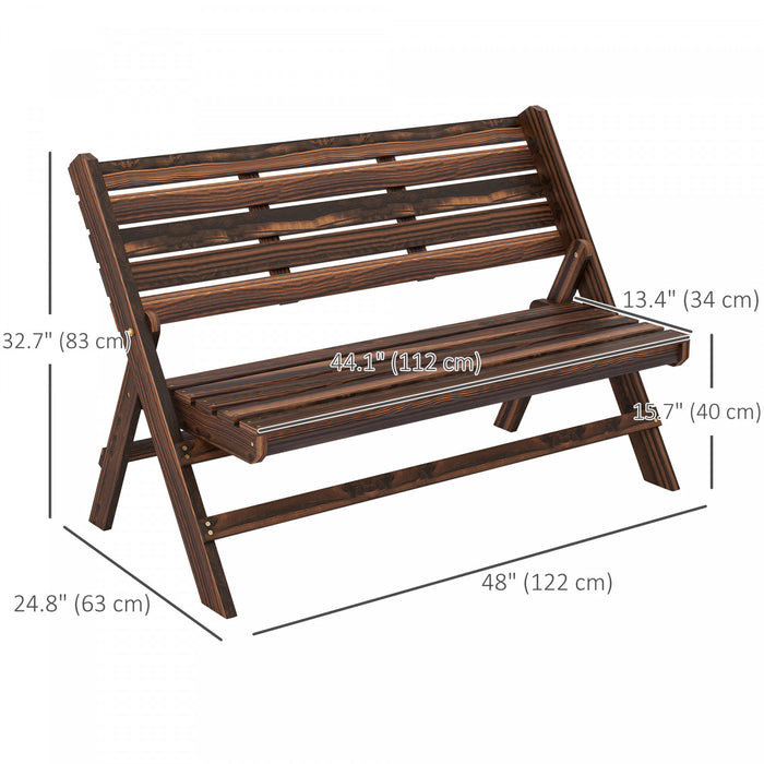 2-seater Wooden Outdoor Bench, Foldable Garden Bench, Carbonised Finish
