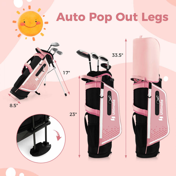 Ultimate Kids Golf Practice Set Junior Complete Golf Club Set For Kids Age 5-7 Years Old Pink