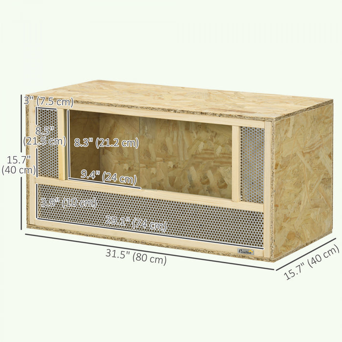 PawHut 34 Gallon Reptile Terrarium, 31.5\" x 16\" x 16\" Reptile Tank with Sliding Door, Jumping Spider Enclosure for Chameleon, Lizard, Snake, Frog, Turtle