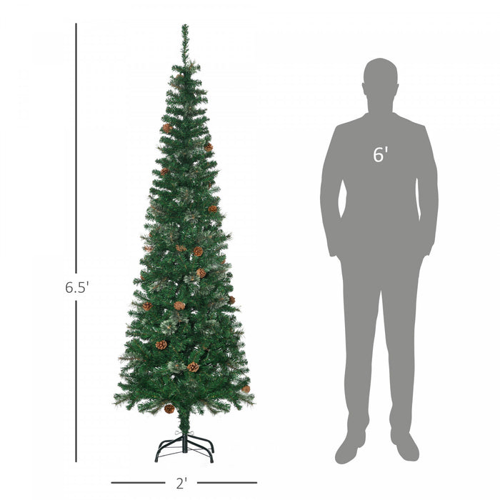 Homcom 6.5ft Artificial Pencil Christmas Tree With Pine Cones